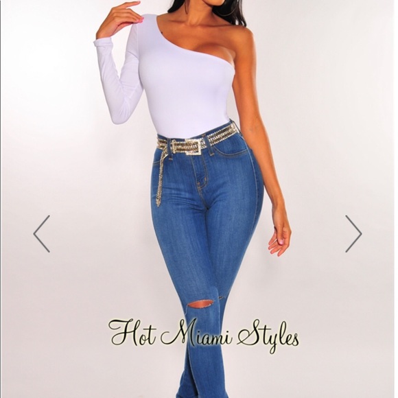 White One Shoulder Bodysuit - Picture 2 of 2